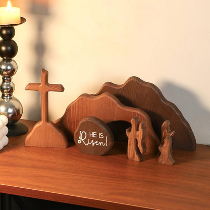 zonhajia The Empty Tomb Easter Scene, Christian Cross Decorations, Wooden Nativity Set, Decorations Religious Jesus Tomb Easter Kit Display for Home, Tabletop, Office, Gift