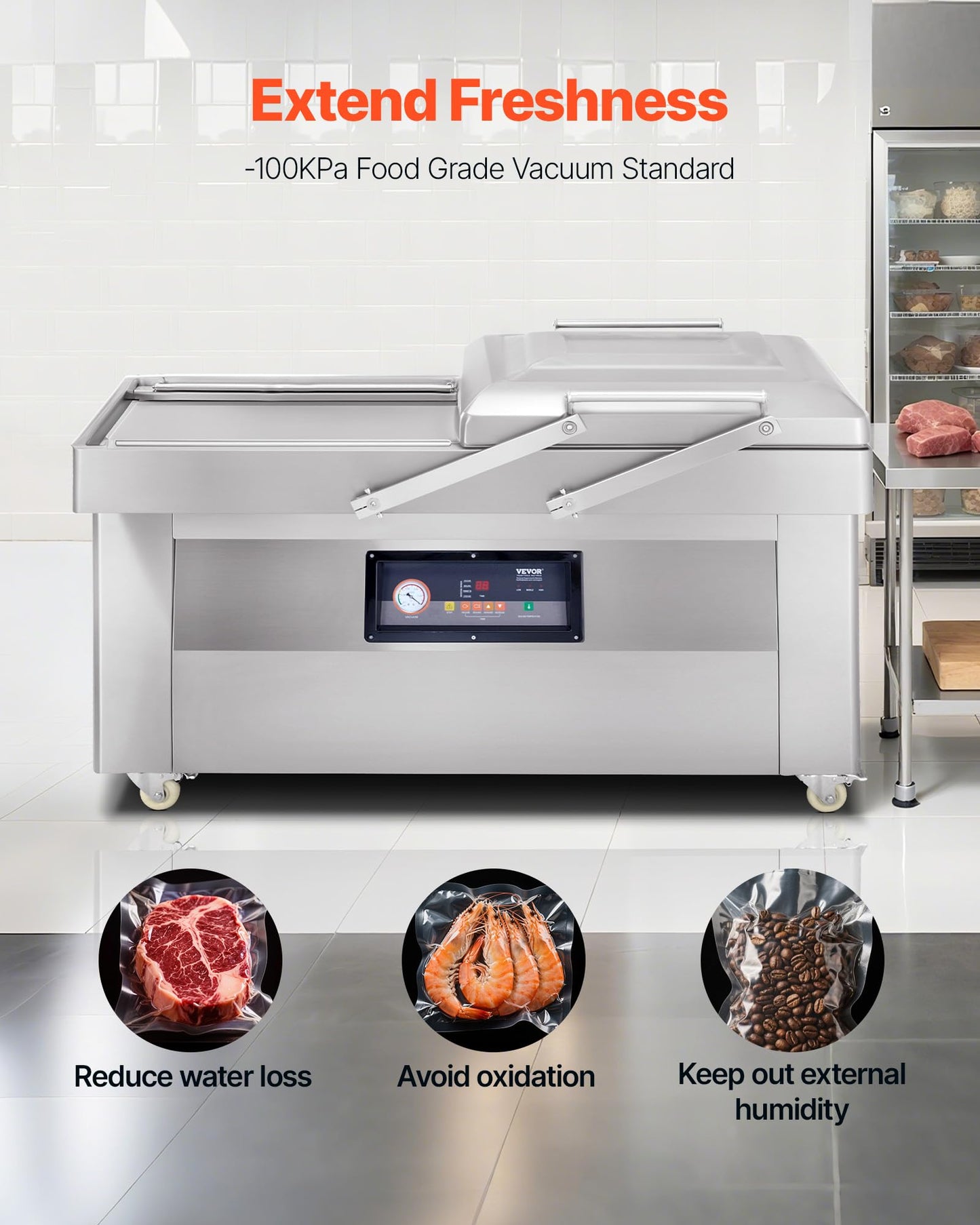 VEVOR Chamber Vacuum Sealer, 1200W Sealing Power, Vacuum Packing Machine for Wet Foods, Meats, Marinades and More, Compact Size with 23.62" Sealing Length, Applied in Home Kitchen and Commercial Use