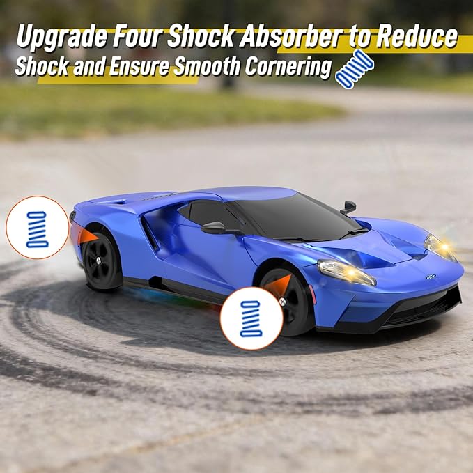 YONCHER RC Drift Car Remote Control Car for Kids Ford GT Officially Licensed 1:24 20KM/H 4WD with Lights Fast Racing Toy Car for Boys Girls Blue