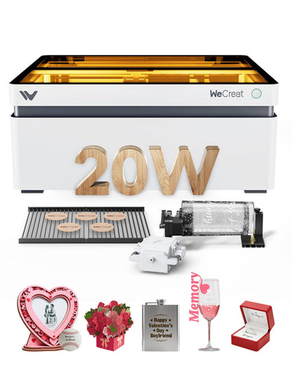 WECREAT Vision 20W Laser Engraver with Rotary Upgrade Kit, Auto-Lifting for 5.5" Project, HD Camera, Desktop Diode Laser Engraver and Cutter for Wood Acrylic Metal Leather