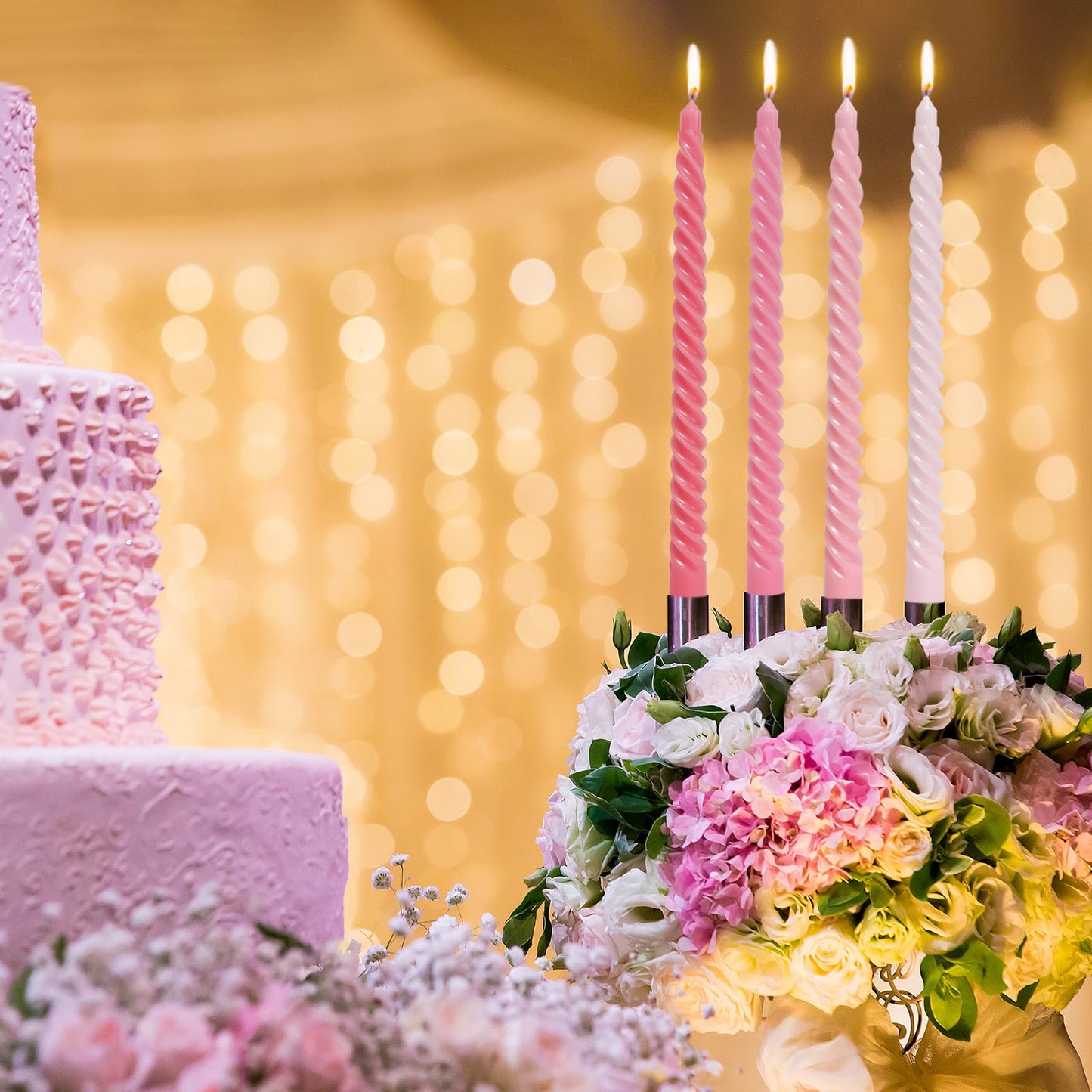 10 Inch Cream Spiral Taper Candles for Home Decoration, 4 Pack Pink-Gradient Candlesticks for Dinner Party Wedding Holiday