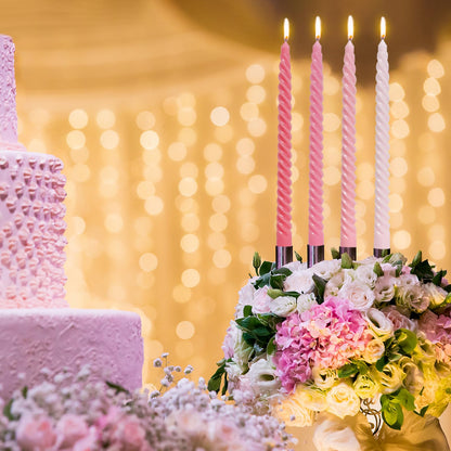10 Inch Cream Spiral Taper Candles for Home Decoration, 4 Pack Pink-Gradient Candlesticks for Dinner Party Wedding Holiday