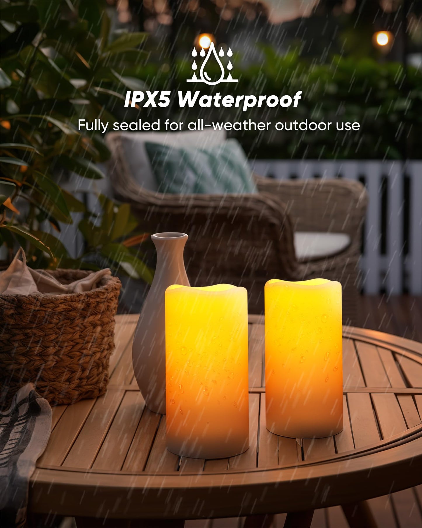 Homemory Solar Candles Outdoor Waterproof, 3"x6" Rechargeable Solar Powered Lights, Flameless Flickering Dusk to Dawn Sensor Outdoor Pillar Candles for Halloween, Lanterns, Garden, Patio, Porch