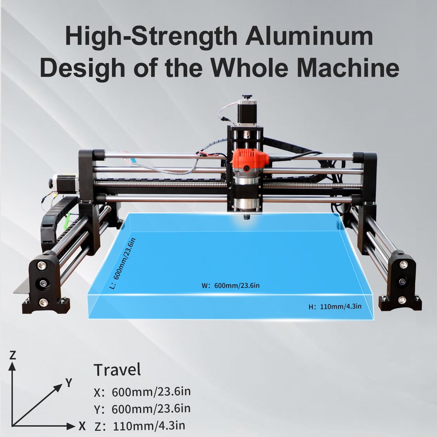 WolfPawn Upgraded CNC Router Machine,3-Axis Grbl Conrol Milling Machine for Wood Acrylic Aluminum,Engraving Milling Machine for Wood Aluminum Cutting to Linear Rails (Style - A, 23.6in)