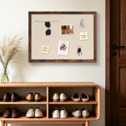 DOLLAR BOSS Linen Bulletin Board 36" x 24", Decorative Cork Boards for Walls with White Wood Frame, Premium Fabric Pin Board for Office, Home & School Room Decor, Brown