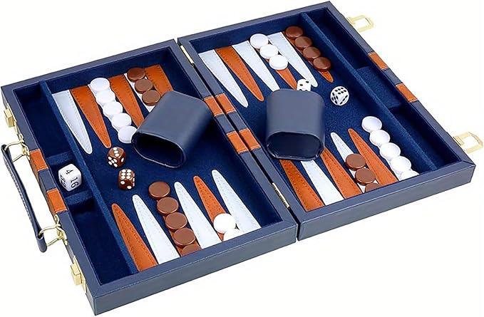 15-Inch Portable Backgammon Set with Faux Leather Case –Classic Board Game with Dice Chips &amp Doubling Cube for Travel &amp Home Entertainment