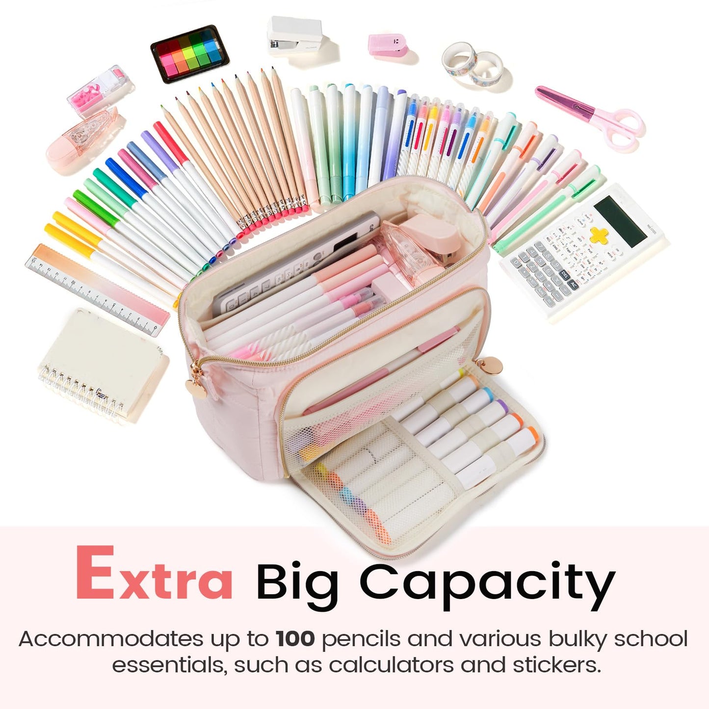 Sooez Large Pencil Case Pouch, Soft Pencil Bag with Zipper, Pen Bag Wide Opening, School Supplies Cute Pencil Case for Girls Boy Men Women, Dusty Pink