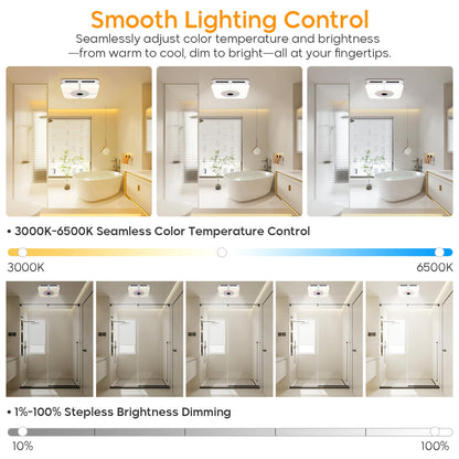 TOYOUSEA Bathroom Exhaust Fan with Light, 240 CFM Ventilation Fan with 3 Dynamic Light, 7 RGB Modes, 3 Color 3000K-6500K Temperatures Nightlight,Remote,13 IN Panel,Mounting Opening 11.8IN