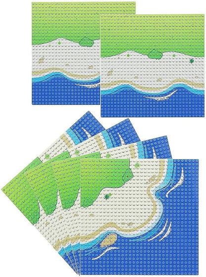 General Jim's Blue Beach and Water Road City Baseplates Full Set for Ocean Island Street Base Plate - Pirates Sea Grass Toy Kit for Building Blocks Bricks for Teens and Adults