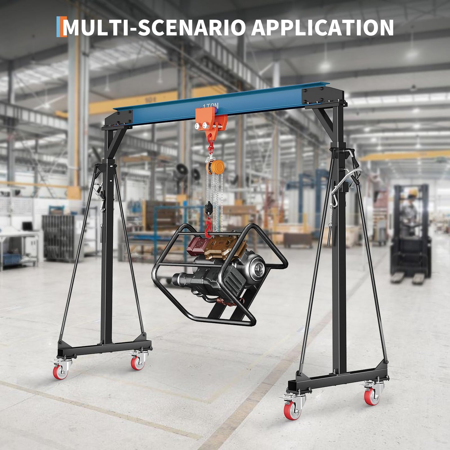 4400 LBS Gantry Crane with Manual Trolley, 2 Ton Gantry Crane with 8-12 FT Adjustable Height, Shop Crane Lift Hoist with Hooks & Shackles for Warehouse, Factory