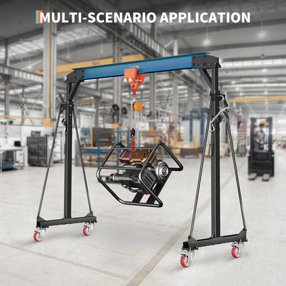 2 Ton Gantry Crane, 4400 LBS Adjustable Gantry Crane with 8-12 ft Height, Shop Lift Hoist with Manual Trolley, Hook & Shackles for Warehouse, Factory