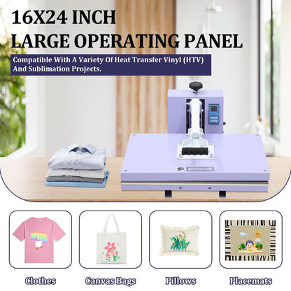 GarveeLife 16x24 in Heat Press Machine, Large Operating Panel T-Shirts Heat Press, Fast Heating, Digital Sublimation Printer High Pressure Heat Press Machine for Clothes Canvas Bags Pillows Placemats