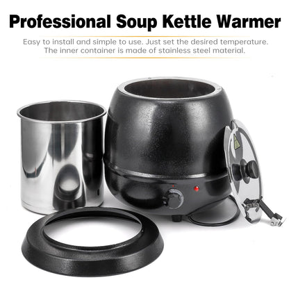 DEXSO 10.5Qts Commercial Soup Kettle Warmer with Hinged Lid and Detachable Stainless Steel Pot - Ideal for Parties, Buffets, and Catering Events