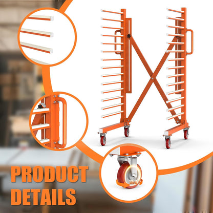 BERPET 15-Level Paint Drying Rack for Cabinet Doors (Expandable 12"-58") - 1650lbs Heavy Duty Cabinet Drying Rack with 3.1" Spacing - Rolling Stand for Professional Woodworking