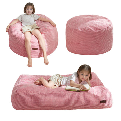 MAXYOYO Bean Bag Chair Bed for Kids, Convertible Bean Bag Folds from Lazy Chair to Floor Bed, Machine Washable Corded Fabric, Stuffed Floor Sofa Couch for Boys and Girls, Pink
