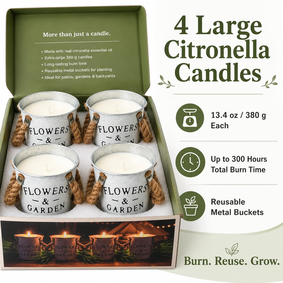 Citronella Candles Outdoor, 50oz Citronella Candle for Patio, Garden, Yard, Balcony Backyard & Camping,Total 300Hours Burning Large Summer Outdoor Candles 4 Pack