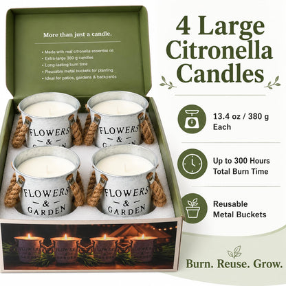 Citronella Candles Outdoor, 50oz Citronella Candle for Patio, Garden, Yard, Balcony Backyard & Camping,Total 300Hours Burning Large Summer Outdoor Candles 4 Pack