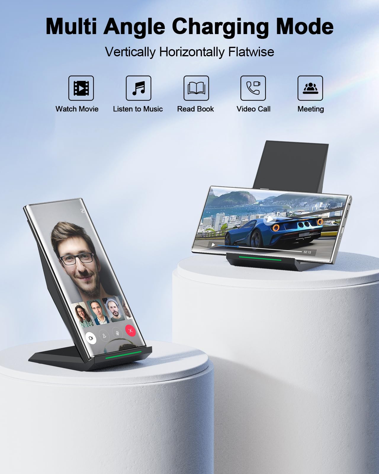 Fast Wireless Charger, [2 Pack] NANAMI Qi Certified Wireless Charging Stand Compatible iPhone 17/17 Air/17 Pro/17 Pro Max/16/15/14/13/12, Phone Charger for Galaxy S25/S24/S23/S22 and Qi-Enabled Phone