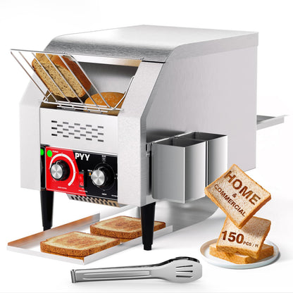 PYY Commercial Conveyor Toaster 150pcs/h - Electric Conveyor Belt Toaster for Toast, Bun, Bagel, Bread, Heavy Duty Stainless Steel Toaster Oven for Restaurant, Bakery, Buffet Use