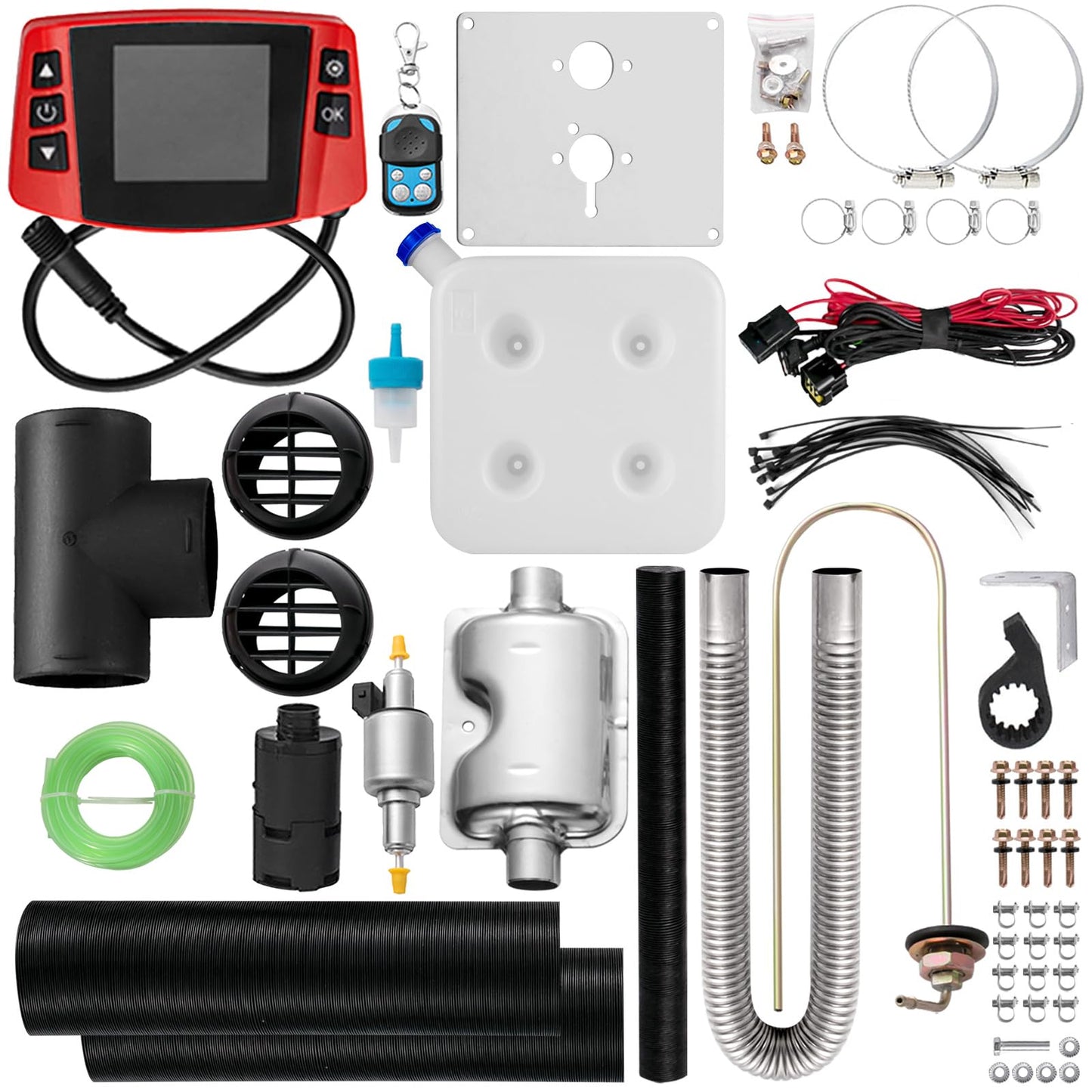 Fiberfly Diesel Heater 8KW, 15L Tank, Diesel Air Heater 12V,Muffler, Diesel Parking Heater with LCD Thermostat Monitor & Remote Control for Bus Boat and Motor-home