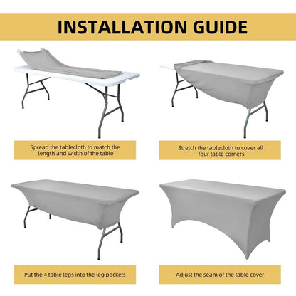 ZarzaaSik 116 6-Pack 8ft Spandex Table Covers for Rectangle Folding Tables - Washable Elastic Tablecloth - Ultimate Fitted Table Protector for Parties, Banquet, and Wedding