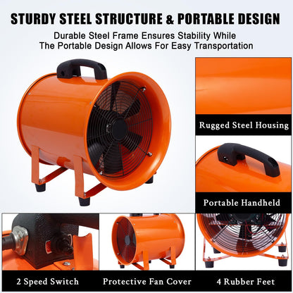 GarveeHome Utility Blower Exhaust Fan 12 Inch 3500 CFM,3500 RPM High Velocity Low Noise Ventilation with 16.4 ft Duct, Heavy Duty Workshop & Confined Space Ventilation Fan