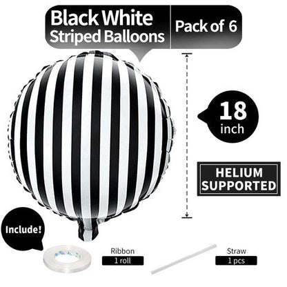 Jobkoo Black and White Striped Balloons 18 Inch Striped Mylar Foil Balloons Round Halloween Aluminum Helium Balloon for Halloween Birthday Baby Shower Party Decorations
