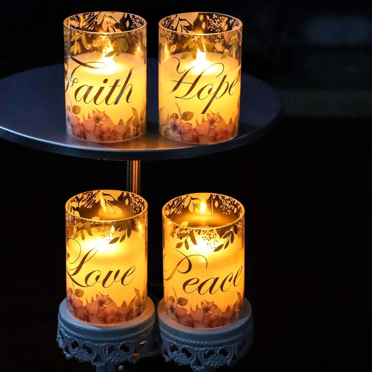 PETRISTRIKE Pink Flameless Pillar Candles, Glass Led Candles Battery Operated with Remote/Timer, Set of 4 Candles Set for Woman Gifts, Mother's Day, Centerpiece Decor