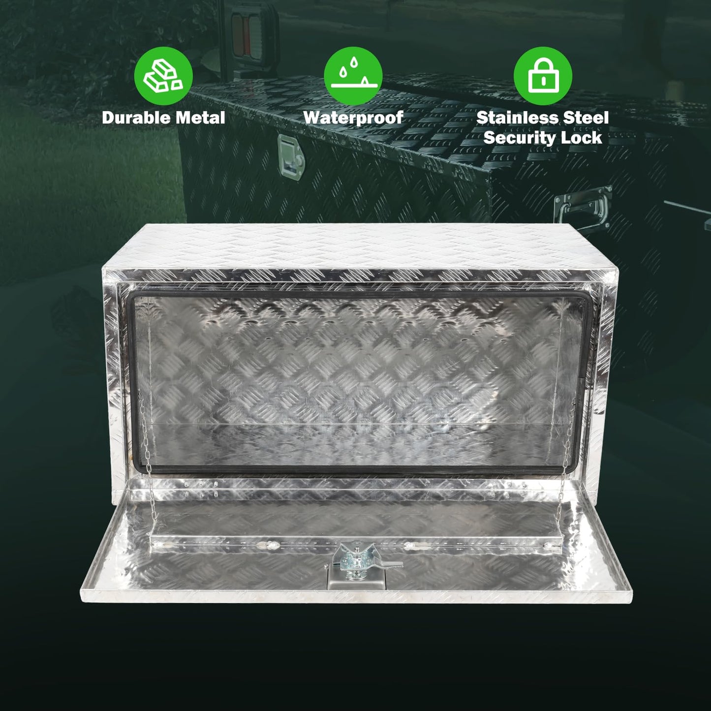 SCITOO 36 Inch Aluminum Diamond Plate Truck Bed Tool Box,Heavy Duty Crossover Storage for Most Full Size Pickups,Lockable Weatherproof Chest,Fits 36" Truck Beds,Easy Access to Load and Unload