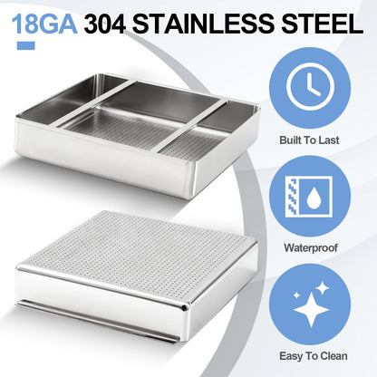 Tuanse Commercial Pre Rinse Basket for Restaurant Sink 19.5 x 19.5 x 4 Inch Heavy Duty Stainless Steel Sink Strainer Basket with Slides Large Capacity Food Waste for Dishwashing Station Kitchen
