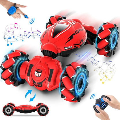 RC Car Toys for Boys Girls 6-12 Birthday Xmas Gifts for 6 7 8 9 10 11 12 Years Old Gesture Sensing RC Stunt Car with Lights Music 2.4GHz 4WD Hand Remote Control 360° Rotate All-Round Drift