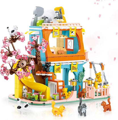 QLT QIAOLETONG Cute Cat House Toy Building Set for Adult Compatible with Lego Friend 521 PCS Friendship House Building Blocks Kit with Animals Ideas Birthday Gift for Teen Boys