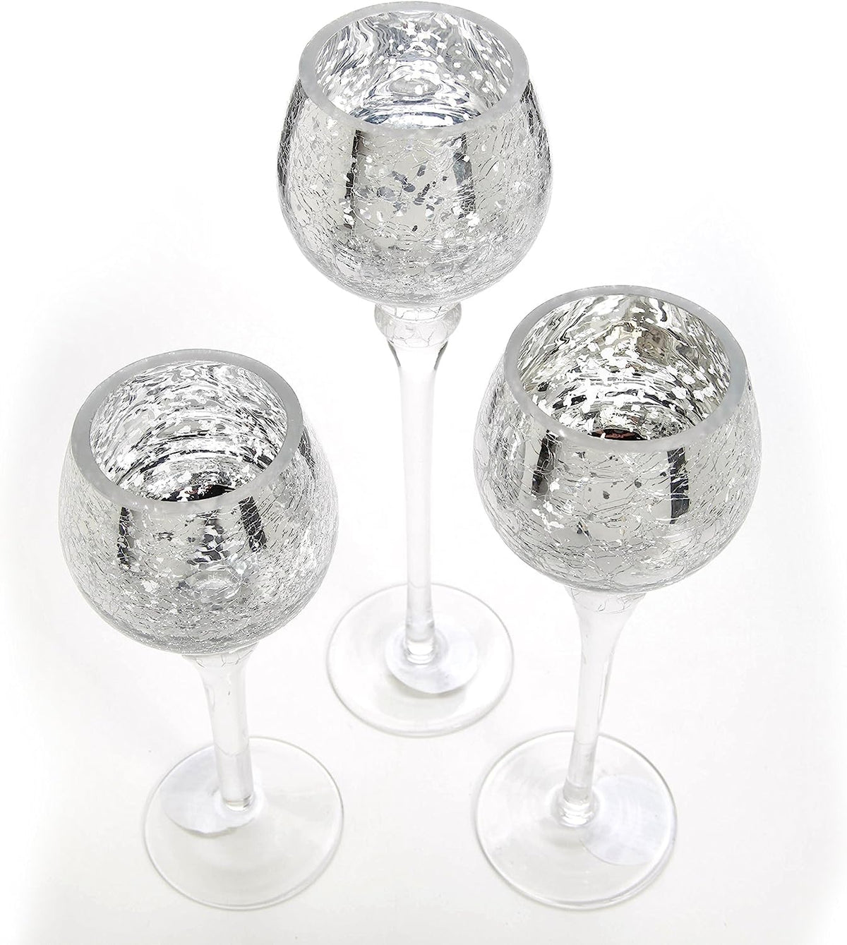 Hosley 3 Sets Crackle Metallic Glass Tealight Holders Set /3-12 Inch, 10 Inch, 9 Inch Ideal for Weddings Special Events Parties Also Makes a Great Gift