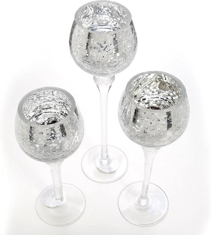 Hosley 3 Sets Crackle Metallic Glass Tealight Holders Set /3-12 Inch, 10 Inch, 9 Inch Ideal for Weddings Special Events Parties Also Makes a Great Gift