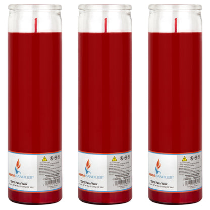 Mega Candles 3 pcs Unscented Red Glass Container Devotional Prayer Candles, Shortening Wax Candle 2 Inch x 8 Inch, Sanctuary, Vigils, Prayers, Spiritual, Blessings, Religious, Altar, Remembrance