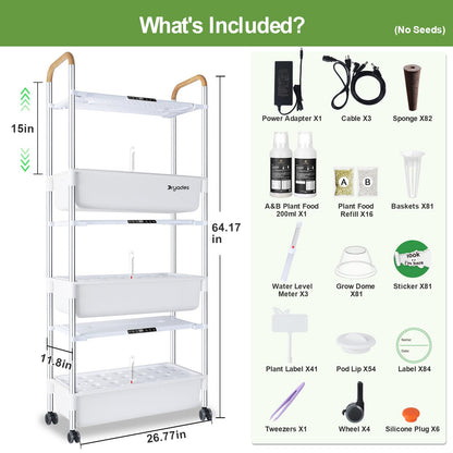 DRYADES Indoor Hydroponic Growing System with 81 Pods Herbs Garden Kit with 30W Led Grow Light Large Movable 3-Layer Floor-Standing Hydroponic Gardening System for Vegetable Fruit