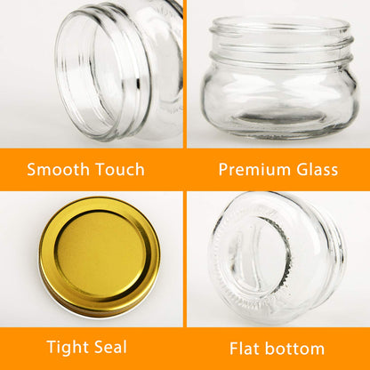 Encheng 5 oz Wide Mouth Mason Jars,Clear Glass Jars with Lids(Golden),Small Spice Jars for Herb,Jelly,Jams,Wedding Favors,Shower Favors,Baby Foods,Mini Canning Jars for Kitchen Storage 40 Pack