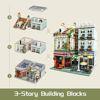 ZenithFlow Street View Building Blocks Kit Brick Square Mini Blocks Construction Toys European Architecture Model House Store Building Set Idea Gifts Home Decoration Collection for Adults 3299 PCS