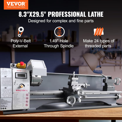 VEVOR Metal Lathe, 8.3'' x 29.5'' Benchtop Metal Lathe 0-2500 RPM Continuously Variable Speed 750W Brushless Motor Metal Gears with LCD Display Metal Lathe Machine