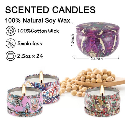 Scented Candles Gift Set, 2.5 oz Soy Wax Aromatherapy Candle for Home, Romantic Candles Gift for Mother Day Christmas Valentines Birthday (24 Pack)