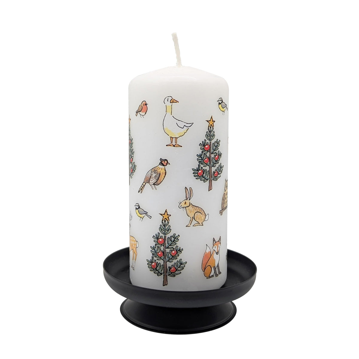 Alison Gardiner Winter Wildlife Mini Pillar Candle – Unscented Wax Christmas Candle, 40hr Burn, Handmade in UK – Perfect for Adding Warmth to Table Displays & Holiday Décor