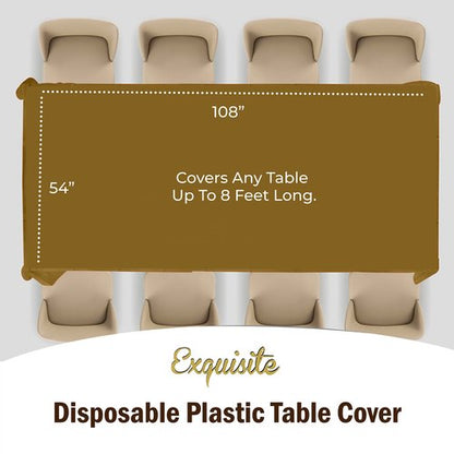 Exquisite 12-Pack Premium Plastic Tablecloth Pack of 12 Premium Plastic Tablecloth 54 Inch x 108 Inch Rectangle Table Cover - Gold