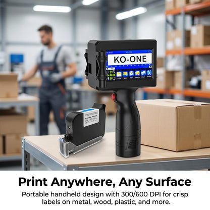 KOONE Handheld Inkjet Printer, 0.5 Inch Nozzle, Portable Inkjet Printer Gun for Text QRCode Barcode Production Date Time Logo Batch Number Print on Metal Wood Glass Cloth Carton Plastic (Black)