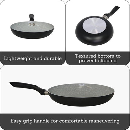 IMUSA Premier Ceramic Nonstick Frying Pan 9.5 in Aluminum Skillet with Cool Touch Handle Gray Speckled Coating Matte Black PTFE-Free Dishwasher Safe for Healthy Cooking