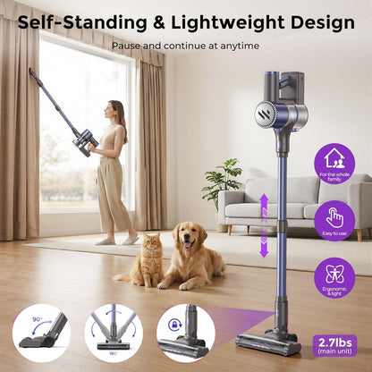 MBTTODF Cordless Vacuum Cleaner,Vacuum Cleaner for Home with Brushless Motor,Lightweight Stick Vacuum with Self-Standing and Touch Screen,Hardwood Floor Vacuum for Pet Hair,Carpets,Tile(Sky Blue)