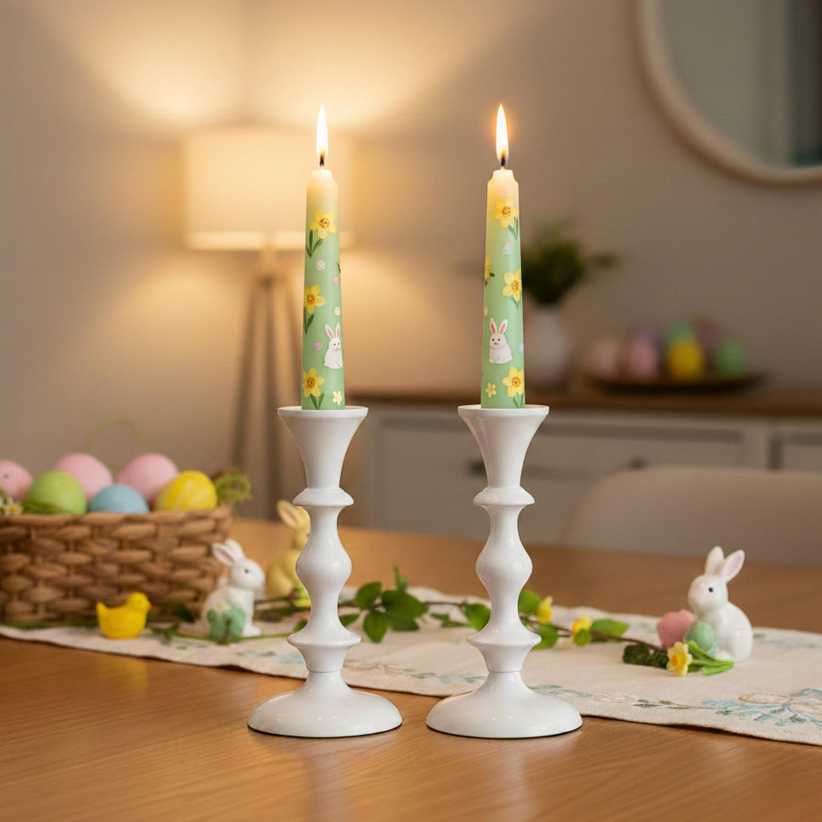 Rely+ White Metal Taper Candle Holders Set of 2 – 5.75" Decorative Candlestick Holders for Table Centerpiece, Home Décor, Dining Table, Wedding & Party Decorations