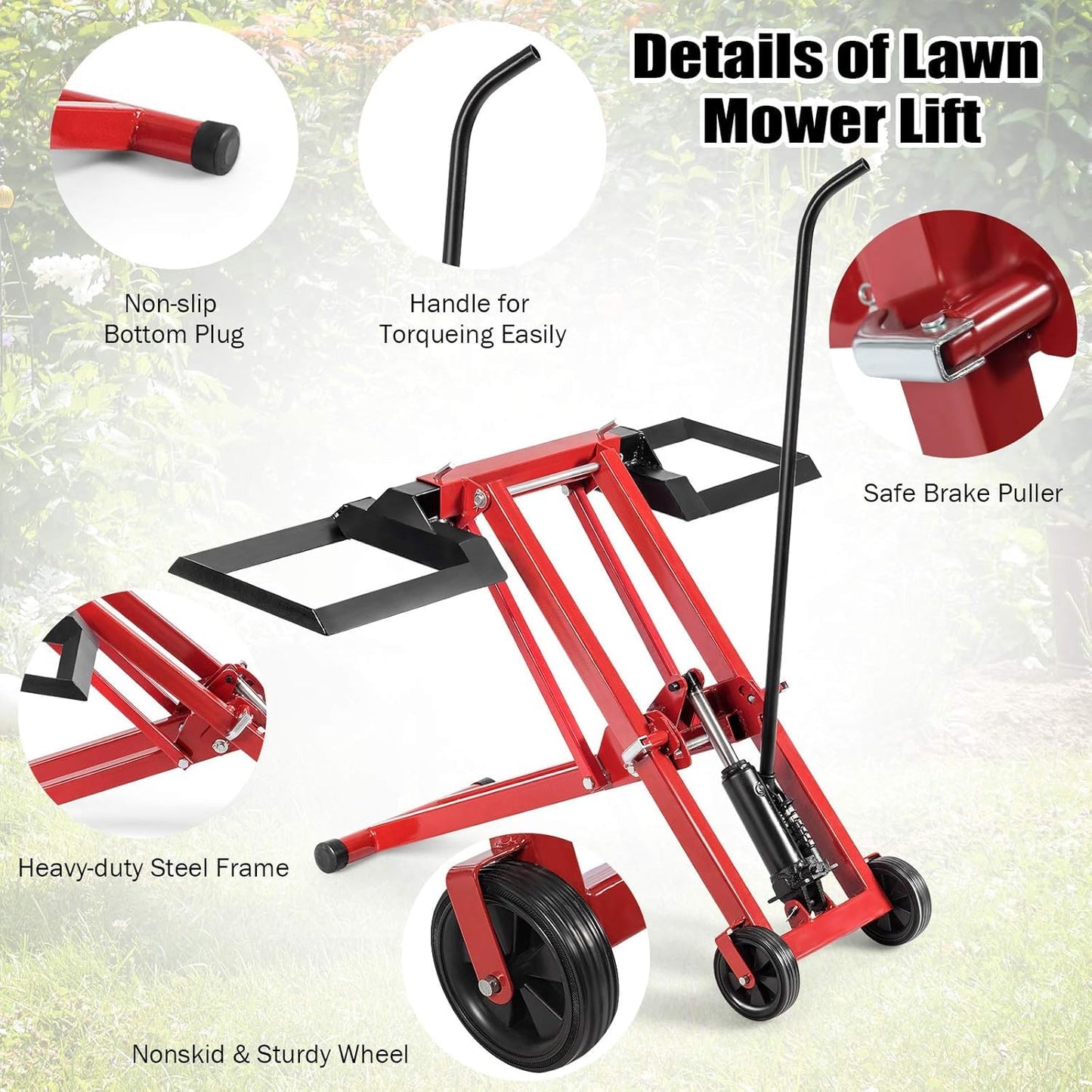 ERGOMASTER Lawn Mower Lift, Adjustable Heavy Duty Mower Lift Jack Zero Turn w/Non-Slip Wheels, 500 LBS Lifting Capacity & Foldable Design