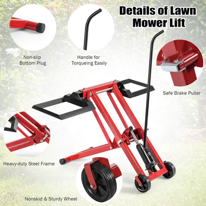 ERGOMASTER Lawn Mower Lift, Adjustable Heavy Duty Mower Lift Jack Zero Turn w/Non-Slip Wheels, 500 LBS Lifting Capacity & Foldable Design