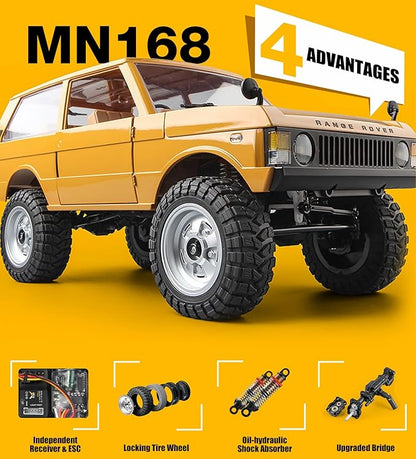 MN-168 1/12 RC Crawler Ranger Rover 1970 RC Truck 4x4 Off Road Car 2.4GHz RC Rock Climber Vehicles with 7.4V 1200mAh Battery RTR for Adults (Yellow)