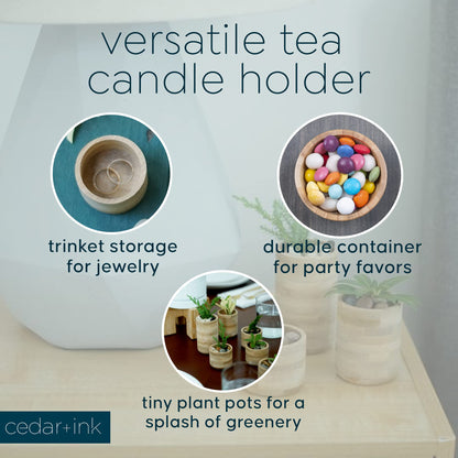 Bamboo Wood Tealight Candle Holder, Rustic Centrepieces, Wedding Wood Centerpieces, 6-Pack Wooden Candle Holders, 1.5, 2.25, & 3-Inch-Tall Table Wooden Tea Light Holders - Cedar and Ink